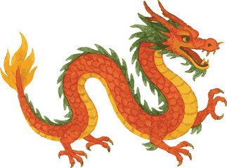 Obraz premium Vector watercolor illustration of a chinese dragon