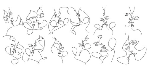 Obraz premium Abstract line art collection featuring multiple face and floral designs