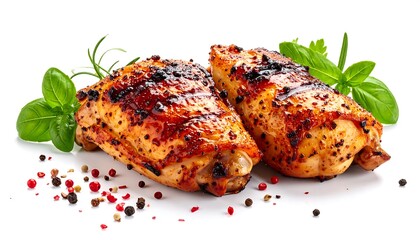 Two grilled chicken thighs with herbs and spices