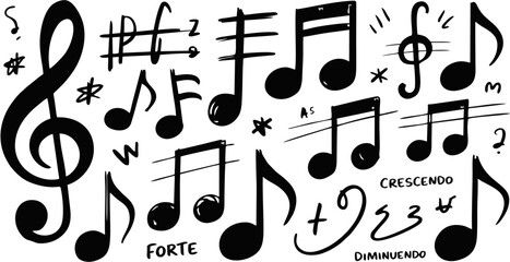 Colorful Music Doodles with Piano Notes, Symbols and Creative Element