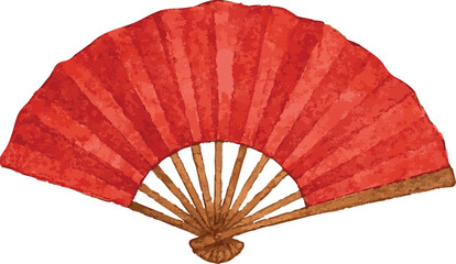 Vector realistic watercolor illustration of a red hand fan © Mantella