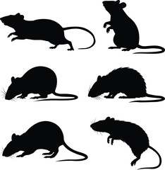 Collection of black rat silhouettes depicting various poses and movements of the rodent