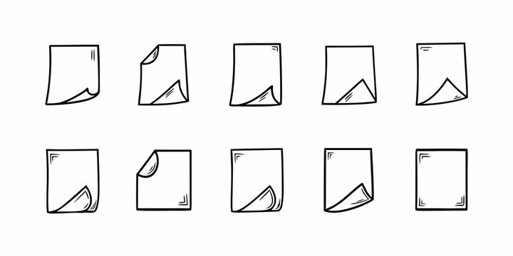 A series of hand drawn rectangular shapes with corner folds illustrated in black ink - Powered by Adobe