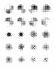 Arrangement of dotted circles in varying densities and sizes on a white background