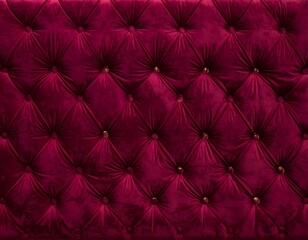 Fototapeta premium Deep crimson velvet fabric with a quilted pattern, textured by buttons, creating a luxurious, elegant look