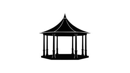 Black Silhouette of a Traditional Gazebo Structure.