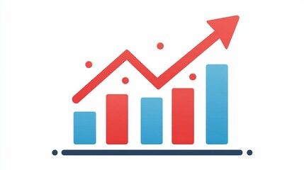 Upward trend illustration bars increase with a red arrow pointing up