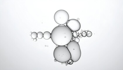 Group of clear, spherical bubbles forming a shape against a plain gray background