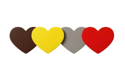 Four colorful hearts isolated on transparent background