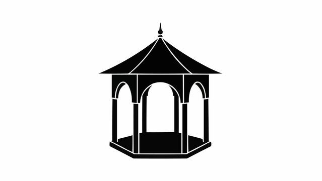 Black Silhouette of a Traditional Gazebo Structure.