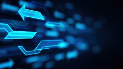 Abstract Digital Background with Neon Arrows Symbolizing Movement, Progress, and Technology in Blue Tones for Modern Design Projects