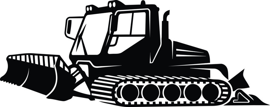 Snowcat Snow Groomer Machine Side View Woodcut.