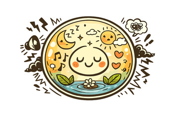 Fototapeta premium Calm Audio Bubble. Doodle-style vector icon of a peaceful audio bubble, noise blocked outside while calm fills the inside, happy