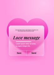 Pop-up notification for Valentine&rsquo;s Day template. Glass massage box with heart on pink background