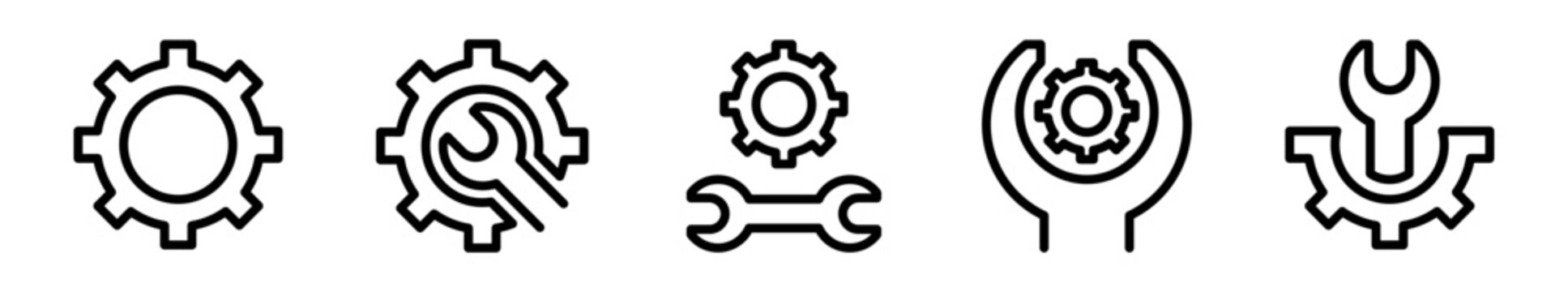 Pack de iconos de configuraci&oacute;n y mantenimiento. Engranajes t&eacute;cnicos, ajustes del sistema, herramientas de soporte y control operativo. Dise&ntilde;o vectorial lineal