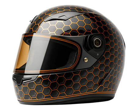 Full Face Motorcycle Helmet Carbon Fiber Hexagon Pattern Orange Accents Visor