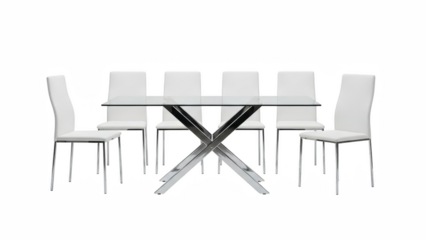 Elegant modern dining set with glass table and white chairs