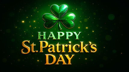 Happy st patricks day greeting with shamrock and gold text