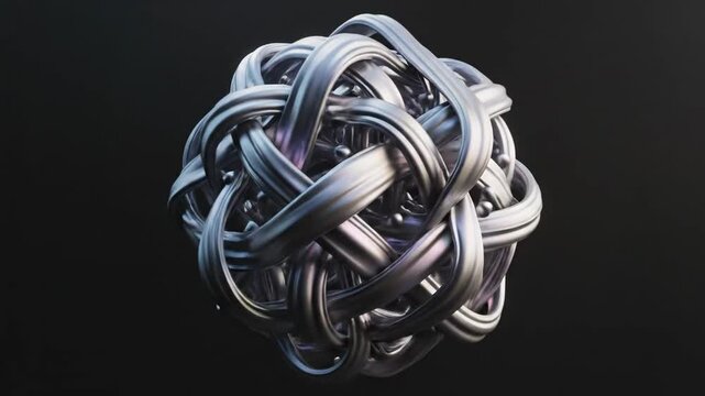 Metallic Abstract Geometric Forms Assembling and Reconfiguring in a Dark Void