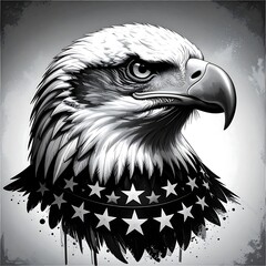 Monochrome eagle portrait with stars
