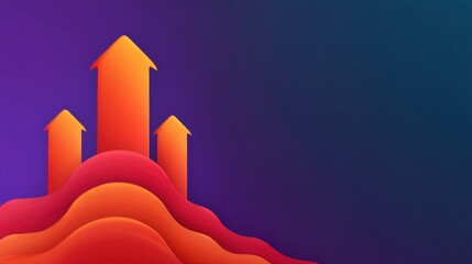 Abstract illustration of upward arrows and wave shapes representing growth, progress, and success on a gradient background with vibrant colors