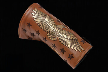 Premium Brown Leather Golf Putter Headcover with Embossed Gold Eagle and Stars