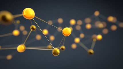 Abstract representation of molecular structure with interconnected yellow spheres and lines on a dark background, showcasing science and technology concepts