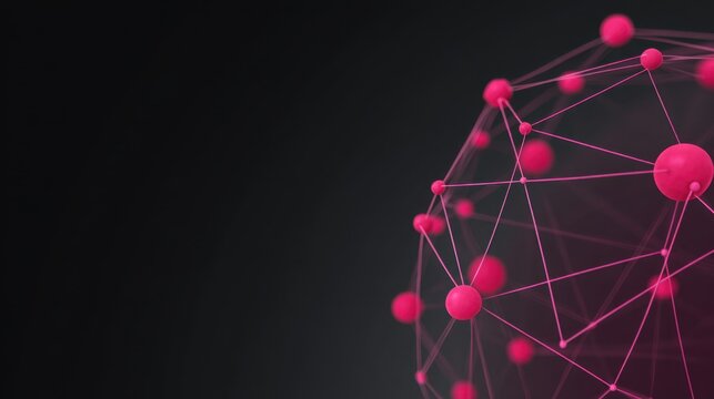 Abstract Network Visualization with Connected Nodes and Lines in a Vibrant Pink Color Scheme on a Dark Background - Powered by Adobe