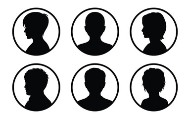 Collection Of Minimalist Round Avatar Silhouettes Featuring Various Male And Female Hairstyles