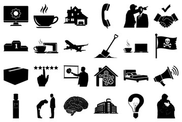 Black and White Icons for Business, Technology, and Concepts Keywords: computer monitor, screen