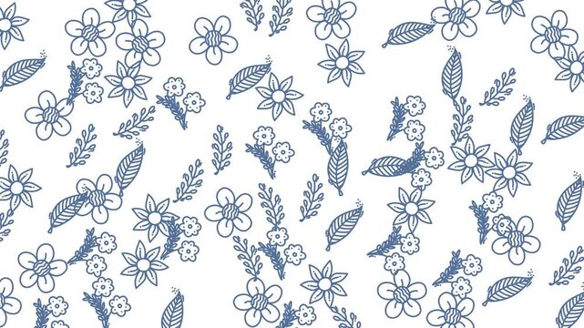 Blue floral and leaf drawings on white background, perfect for spring or botanicalthemed designs in web or print projects.