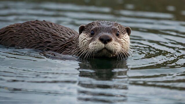 otter in the water