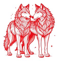Two red wolves facing each other