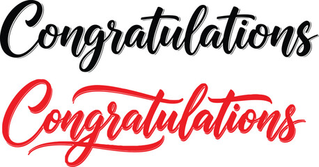 Dynamic Calligraphy Congratulations Typography in Black and Red Script, Perfect for Celebrating Success, Milestones, and Festive Occasions