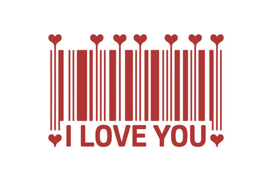 A unique barcode design symbolizing love and affection with an 'i love you' message