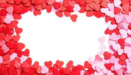 Heart-shaped border made of small red and pink heart cutouts, with an empty black center