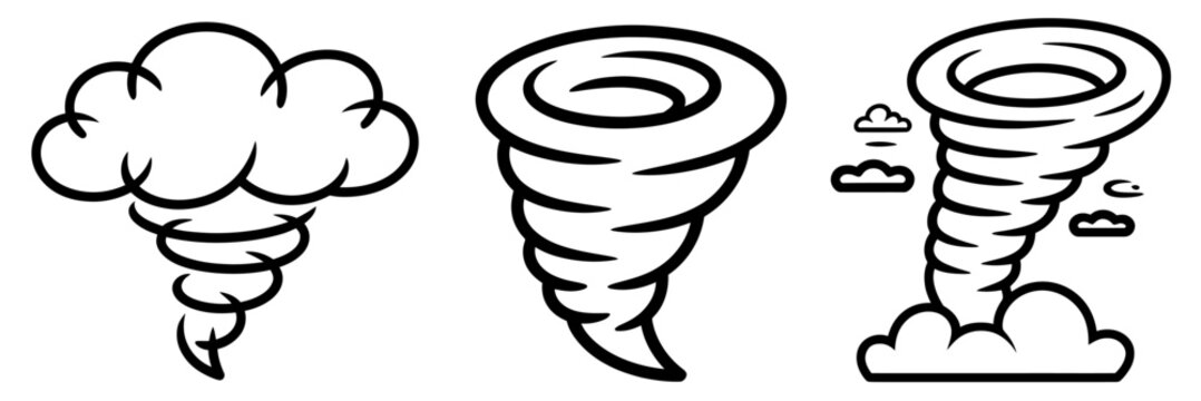 Different stylized tornado and dust devil icons illustrating weather phenomenon