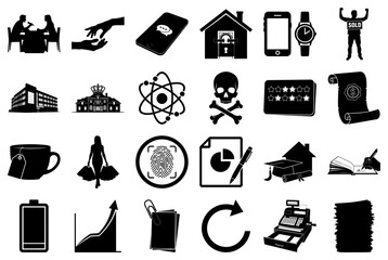 Diverse Black and White Icons for Business and Life Keywords: couple, talking, table, hands