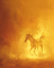Naklejka premium Epic Fire Horse in Golden Light – Mystical Chinese Zodiac Fantasy Illustration