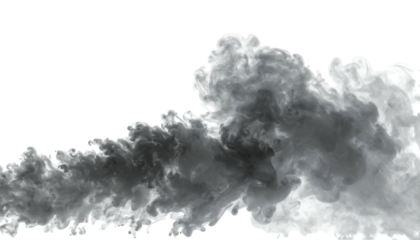Digitally created grayscale smoke plume rising and expanding, isolated on a transparent background