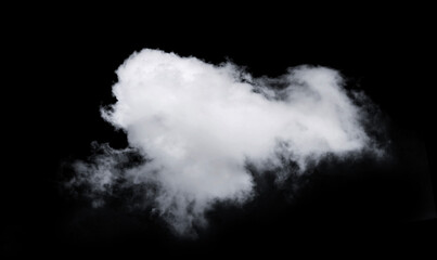 A single, fluffy cloud against a stark black backdrop. The cloud has soft, billowing edges and a...