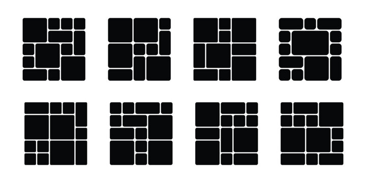 Vector collage for photos. Picture frame. Vector blank in bento  grid abstract pattern vector set pastel color minimal geometric modern frame style. Metaball y2k template for ui, website . eps10
