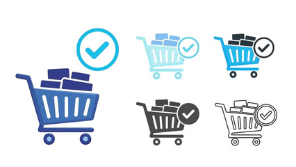 Shopping cart with items and a confirmation checkmark, symbolizing successful purchase or order