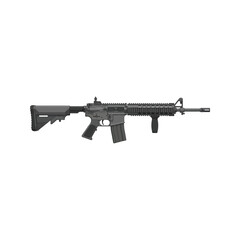 Automatic military assault rifle isolated on white background featuring a black metal barrel and professional firearm design for army or shooting sports illustration