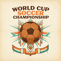 Vintage World Cup Soccer Championship Poster with Retro Ball Illustration