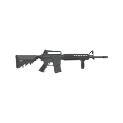 Automatic black metal assault rifle weapon isolated on white background for military army shooting illustration including m4 m16 ar15 machine gun components like barrel and trigger