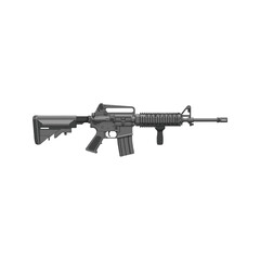 Military M16 assault rifle isolated on white background as an automatic machine gun weapon for army shooting illustration