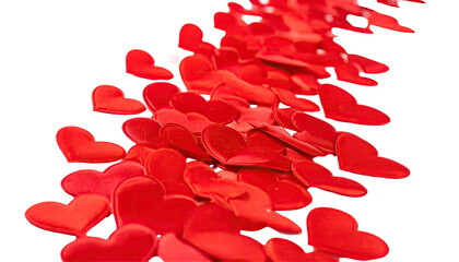 Fototapeta premium A winding path of vibrant red hearts, suggesting romance and affection, on a transparent background