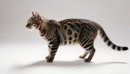 Elegant Bengal Cat Posing Gracefully on a Clean White Background.