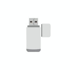 Illustration of a silver USB flash drive with the cap detached and placed to its right
